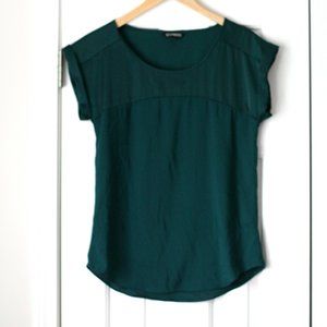 Express green satin short sleeve top blouse